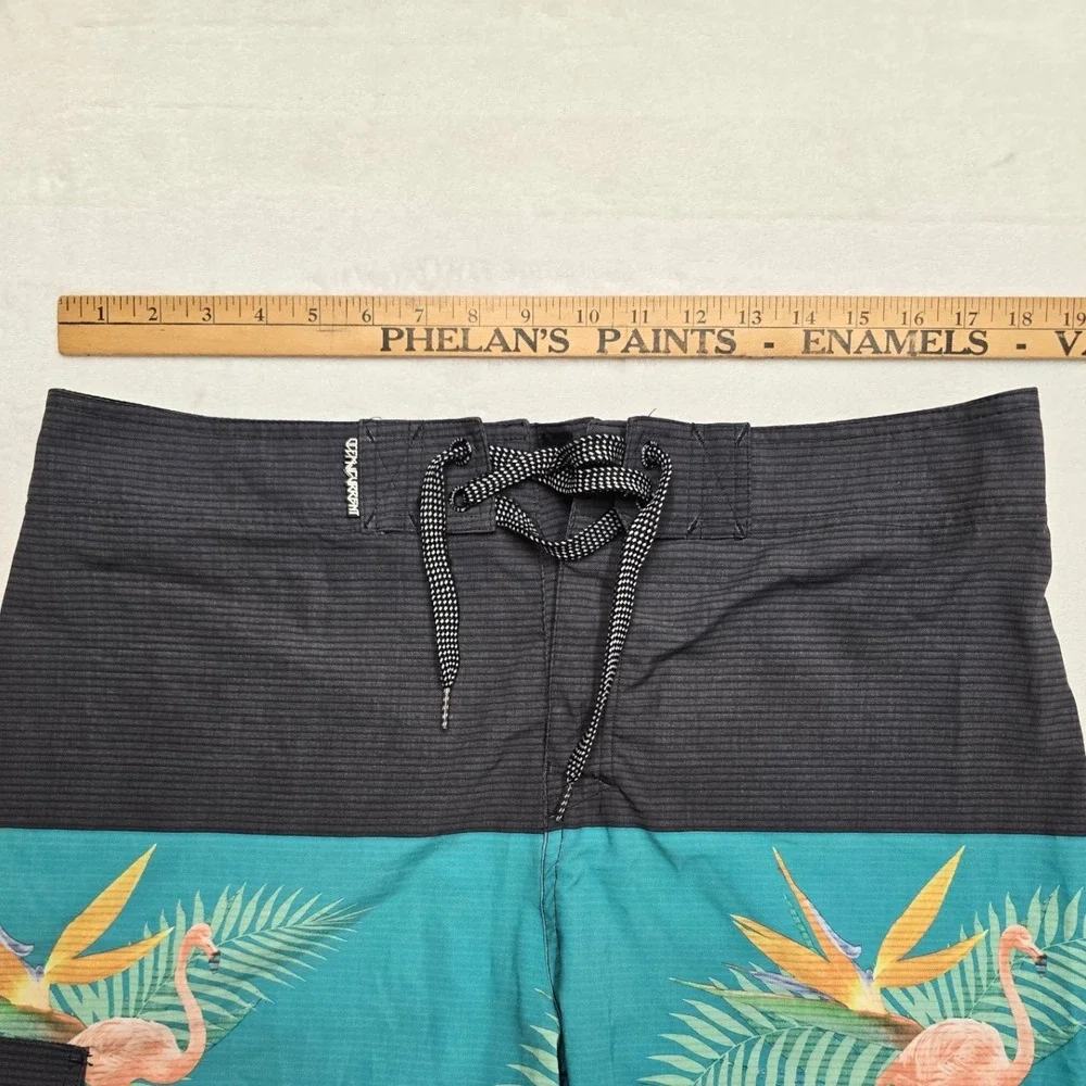 Ocean Current Flamingo Tropical Board Shorts Teal Black Mens 34 Summer Beach